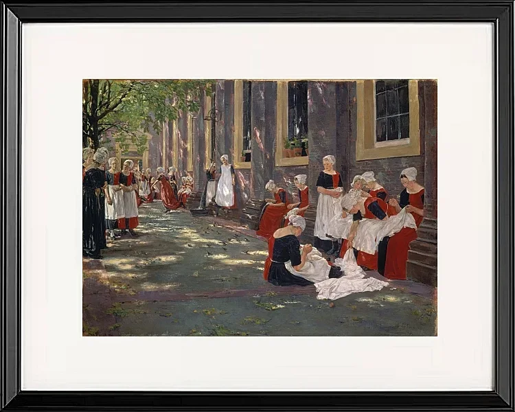 Max Liebermann - 34  Der Hof des Waisenhauses in Amsterdam 1881 | Giclée Kunstdruck gerahmt