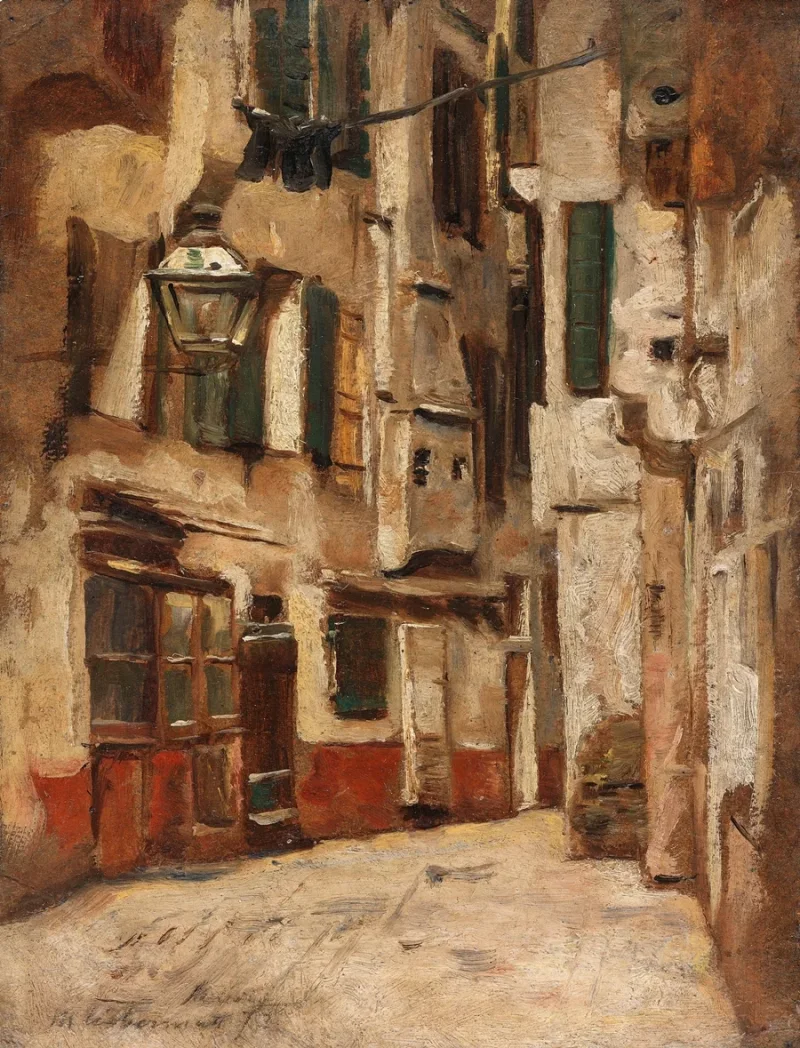 Max Liebermann - 36  Venezianische Gasse nach rechts 1878 | Giclée Kunstdruck gerahmt