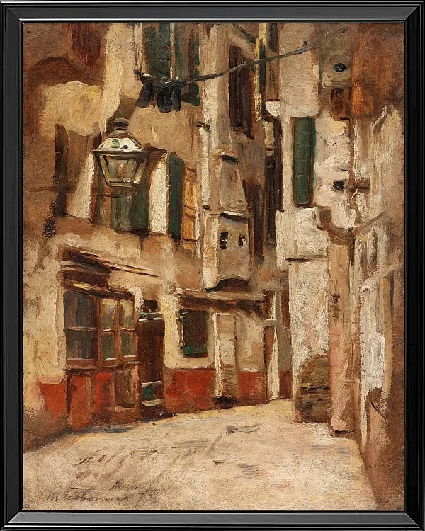 Max Liebermann - 36  Venezianische Gasse nach rechts 1878 | Giclée Kunstdruck gerahmt