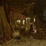 Max Liebermann - 40  Zimmermannswerkstatt 1875 | Giclée Kunstdruck gerahmt