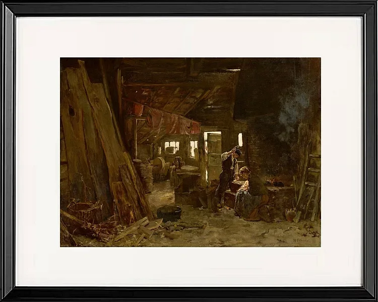 Max Liebermann - 40  Zimmermannswerkstatt 1875 | Giclée Kunstdruck gerahmt