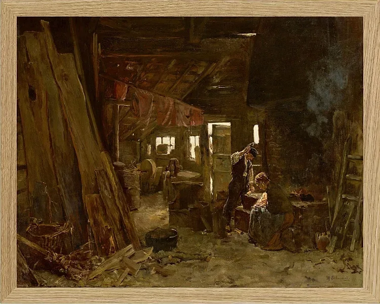 Max Liebermann - 40  Zimmermannswerkstatt 1875 | Giclée Kunstdruck gerahmt