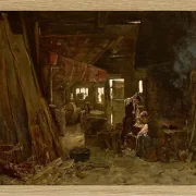 Max Liebermann - 40  Zimmermannswerkstatt 1875 | Giclée Kunstdruck gerahmt