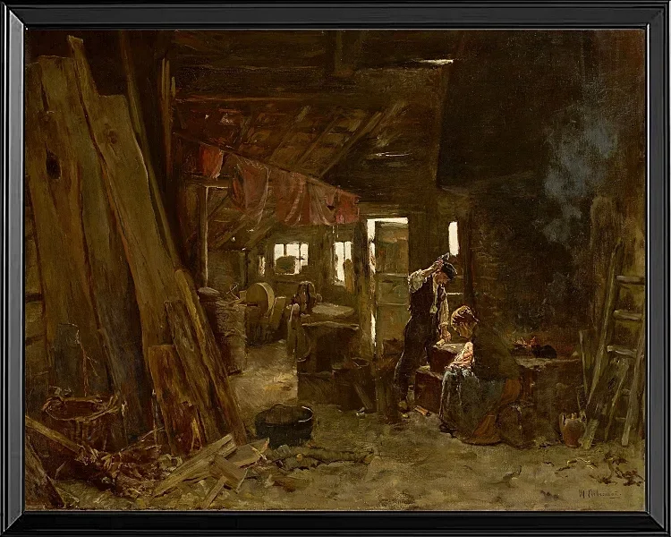 Max Liebermann - 40  Zimmermannswerkstatt 1875 | Giclée Kunstdruck gerahmt