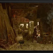 Max Liebermann - 40  Zimmermannswerkstatt 1875 | Giclée Kunstdruck gerahmt