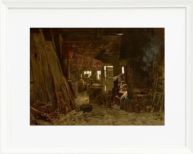 Max Liebermann - 40  Zimmermannswerkstatt 1875 | Giclée Kunstdruck gerahmt
