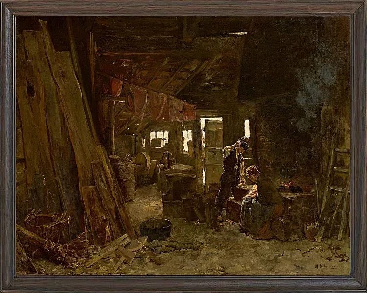 Max Liebermann - 40  Zimmermannswerkstatt 1875 | Giclée Kunstdruck gerahmt