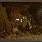 Max Liebermann - 40  Zimmermannswerkstatt 1875 | Giclée Kunstdruck gerahmt