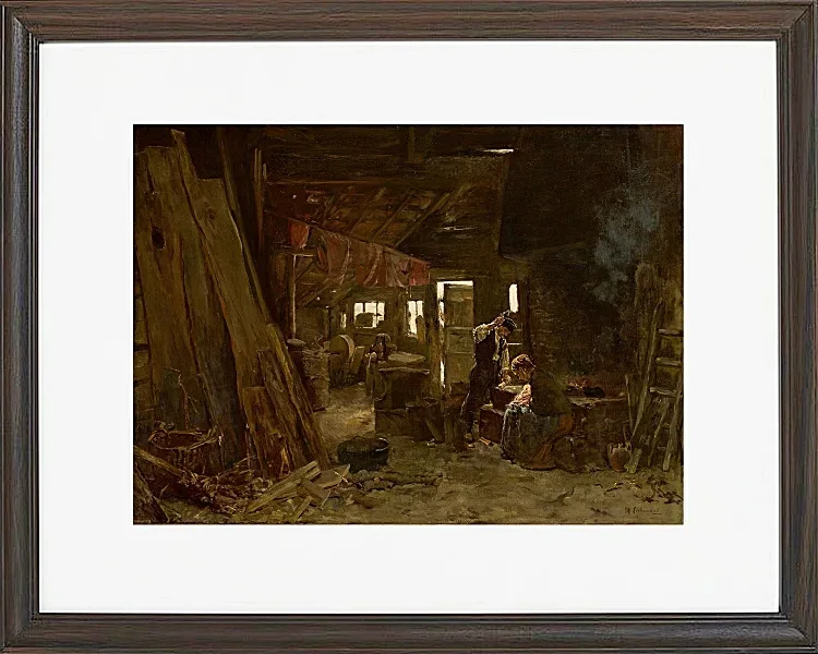 Max Liebermann - 40  Zimmermannswerkstatt 1875 | Giclée Kunstdruck gerahmt