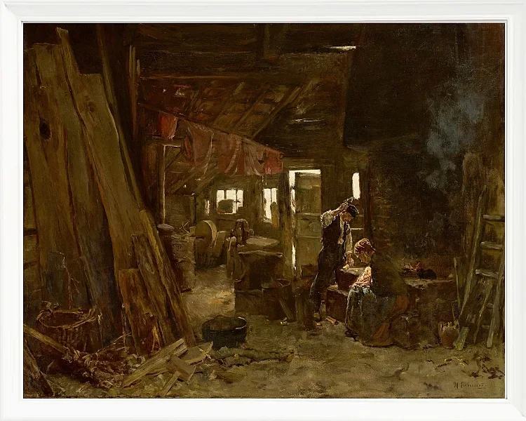 Max Liebermann - 40  Zimmermannswerkstatt 1875 | Giclée Kunstdruck gerahmt