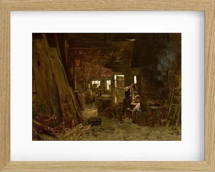 Max Liebermann - 40  Zimmermannswerkstatt 1875 | Giclée Kunstdruck gerahmt
