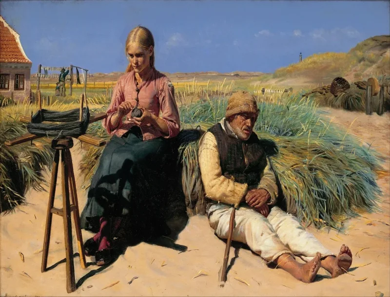 Michael Ancher - Blinder Kristian und Tine in der Düne 1880 | Giclée Kunstdruck gerahmt