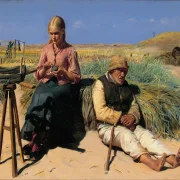Michael Ancher - Blinder Kristian und Tine in der Düne 1880 | Giclée Kunstdruck gerahmt