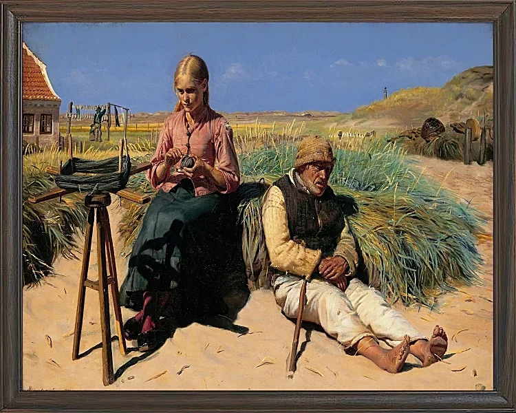 Michael Ancher - Blinder Kristian und Tine in der Düne 1880 | Giclée Kunstdruck gerahmt