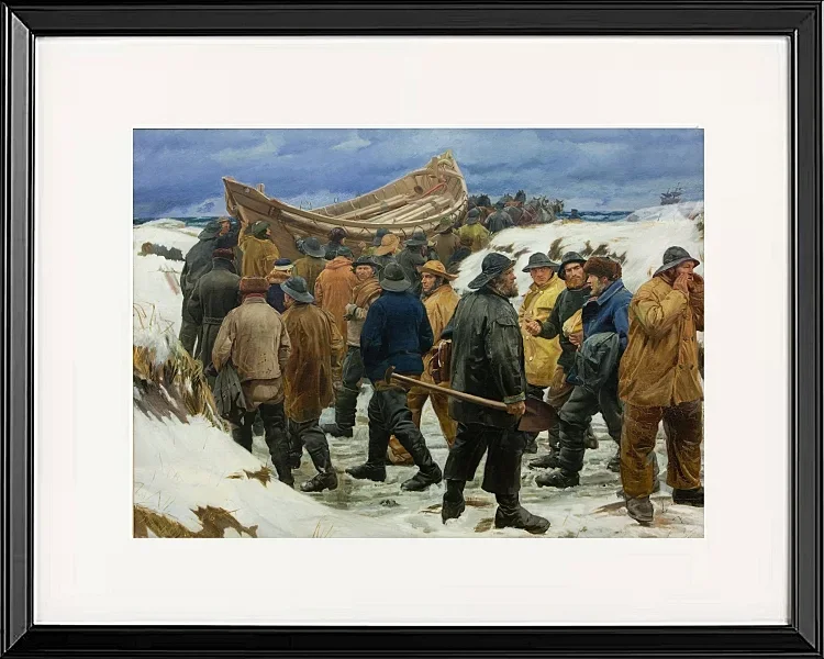 Michael Ancher - Das Rettungsboot wird durch die Dünen geführt 1883 | Giclée Kunstdruck gerahmt