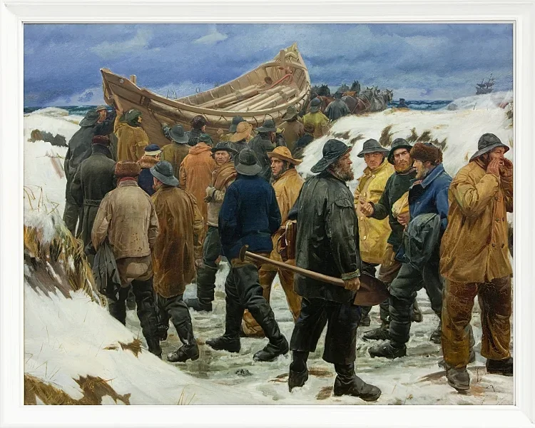 Michael Ancher - Das Rettungsboot wird durch die Dünen geführt 1883 | Giclée Kunstdruck gerahmt