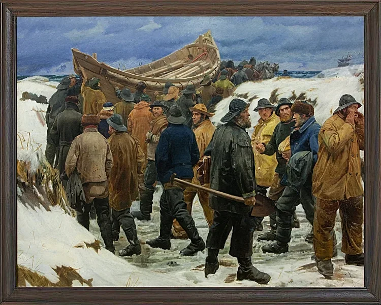 Michael Ancher - Das Rettungsboot wird durch die Dünen geführt 1883 | Giclée Kunstdruck gerahmt