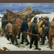 Michael Ancher - Das Rettungsboot wird durch die Dünen geführt 1883 | Giclée Kunstdruck gerahmt