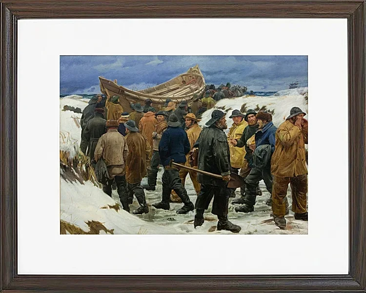 Michael Ancher - Das Rettungsboot wird durch die Dünen geführt 1883 | Giclée Kunstdruck gerahmt