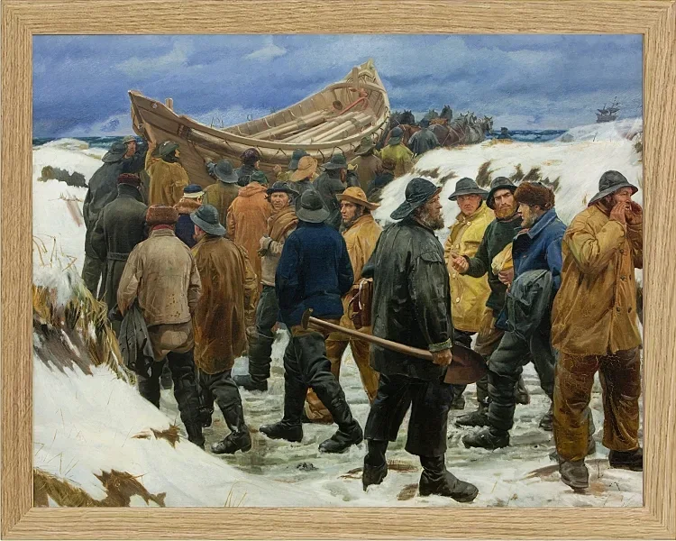 Michael Ancher - Das Rettungsboot wird durch die Dünen geführt 1883 | Giclée Kunstdruck gerahmt