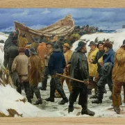 Michael Ancher - Das Rettungsboot wird durch die Dünen geführt 1883 | Giclée Kunstdruck gerahmt