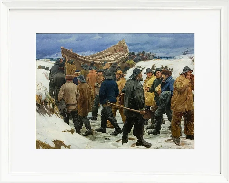 Michael Ancher - Das Rettungsboot wird durch die Dünen geführt 1883 | Giclée Kunstdruck gerahmt