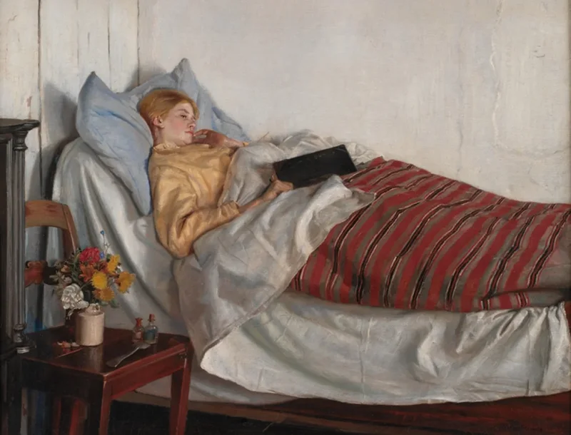 Michael Ancher - Das kranke Mädchen 1882 | Giclée Kunstdruck gerahmt