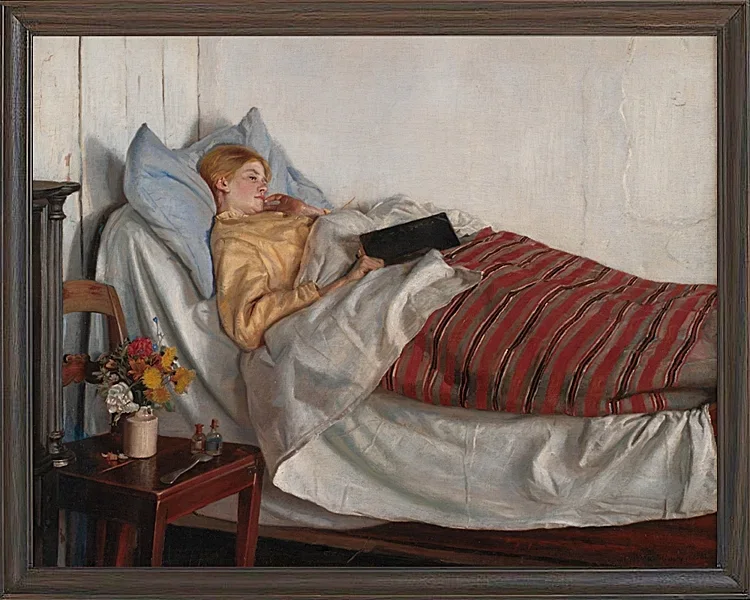 Michael Ancher - Das kranke Mädchen 1882 | Giclée Kunstdruck gerahmt
