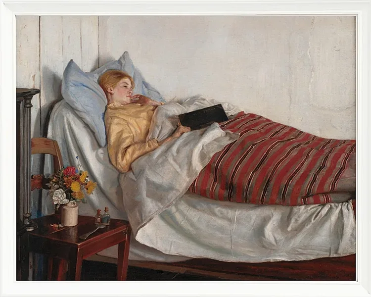 Michael Ancher - Das kranke Mädchen 1882 | Giclée Kunstdruck gerahmt