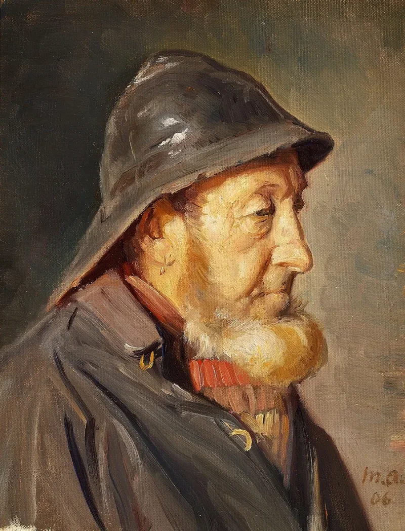 Michael Ancher - Der Fischer Ole Svendsen im Profil 1906 | Giclée Kunstdruck gerahmt