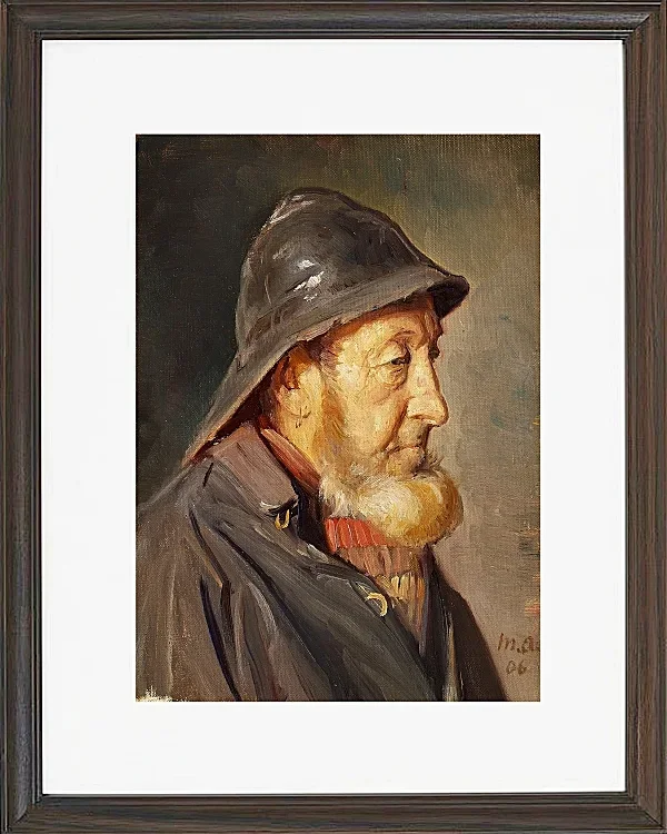 Michael Ancher - Der Fischer Ole Svendsen im Profil 1906 | Giclée Kunstdruck gerahmt