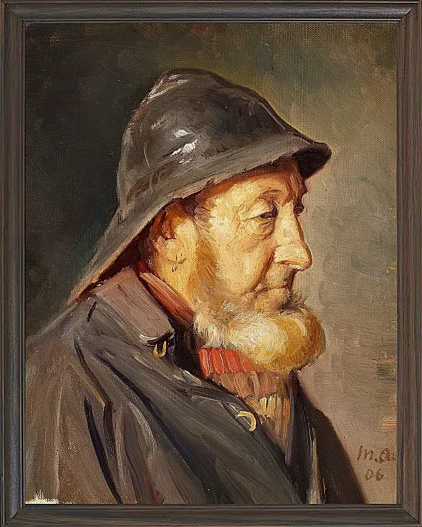 Michael Ancher - Der Fischer Ole Svendsen im Profil 1906 | Giclée Kunstdruck gerahmt