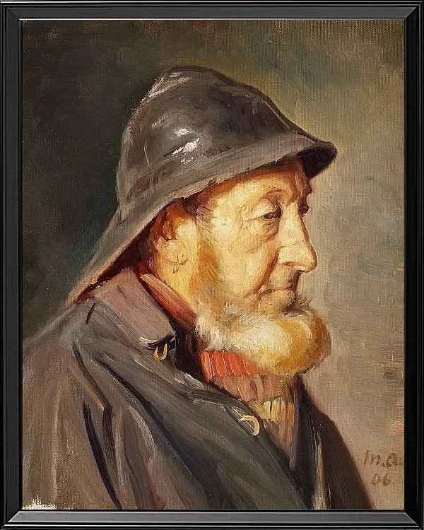 Michael Ancher - Der Fischer Ole Svendsen im Profil 1906 | Giclée Kunstdruck gerahmt