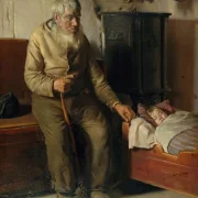 Michael Ancher - Der blinde Kristian kümmert sich um ein Kind 1885 | Giclée Kunstdruck gerahmt