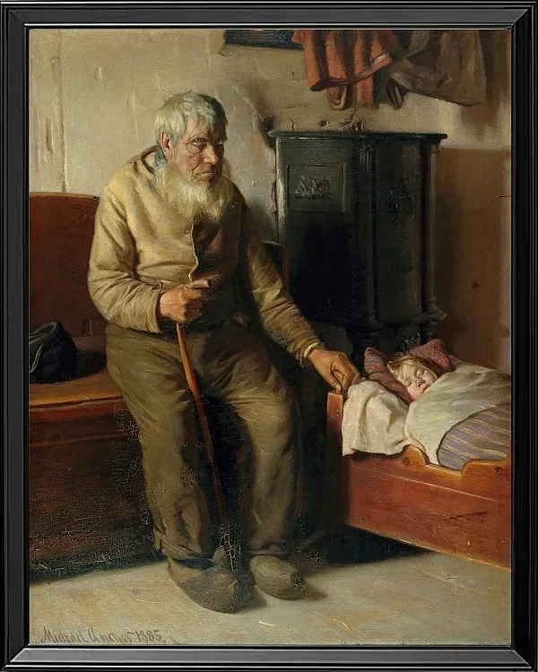 Michael Ancher - Der blinde Kristian kümmert sich um ein Kind 1885 | Giclée Kunstdruck gerahmt