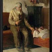 Michael Ancher - Der blinde Kristian kümmert sich um ein Kind 1885 | Giclée Kunstdruck gerahmt