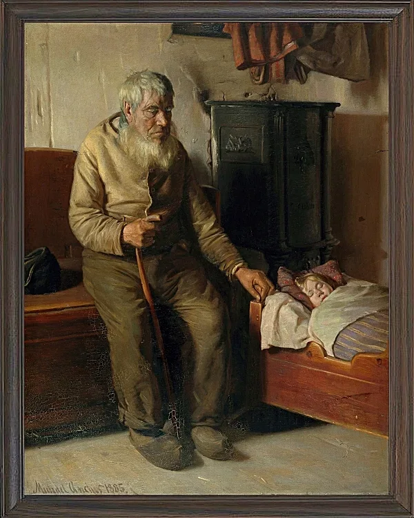 Michael Ancher - Der blinde Kristian kümmert sich um ein Kind 1885 | Giclée Kunstdruck gerahmt
