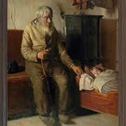 Michael Ancher - Der blinde Kristian kümmert sich um ein Kind 1885 | Giclée Kunstdruck gerahmt