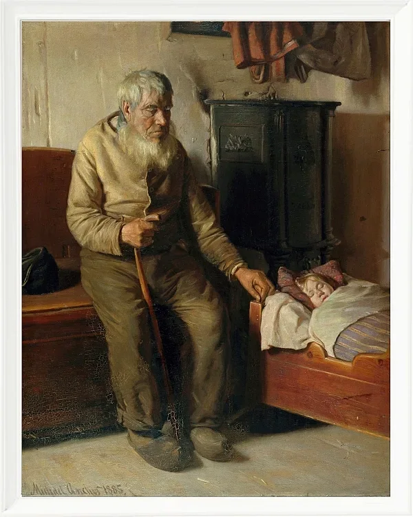 Michael Ancher - Der blinde Kristian kümmert sich um ein Kind 1885 | Giclée Kunstdruck gerahmt