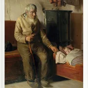 Michael Ancher - Der blinde Kristian kümmert sich um ein Kind 1885 | Giclée Kunstdruck gerahmt