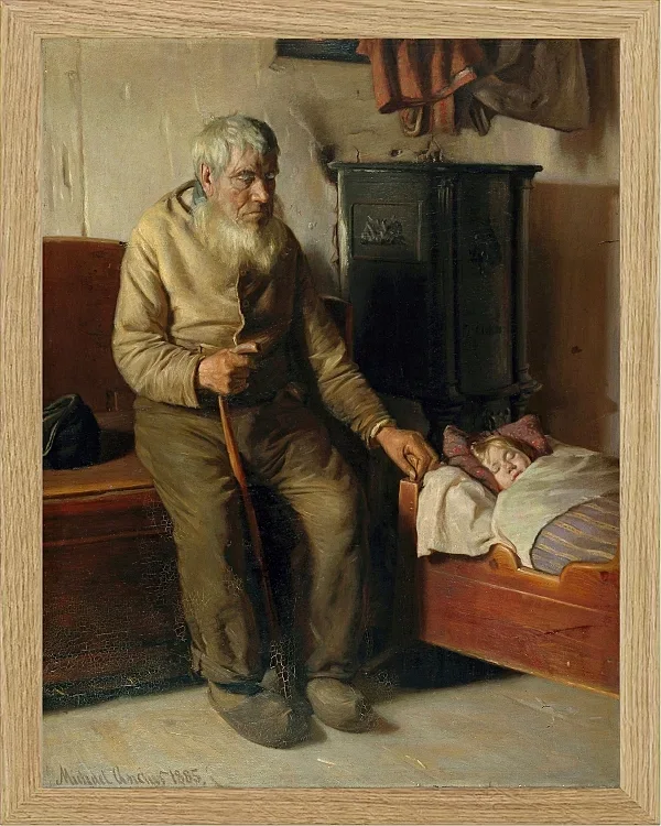 Michael Ancher - Der blinde Kristian kümmert sich um ein Kind 1885 | Giclée Kunstdruck gerahmt