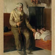 Michael Ancher - Der blinde Kristian kümmert sich um ein Kind 1885 | Giclée Kunstdruck gerahmt