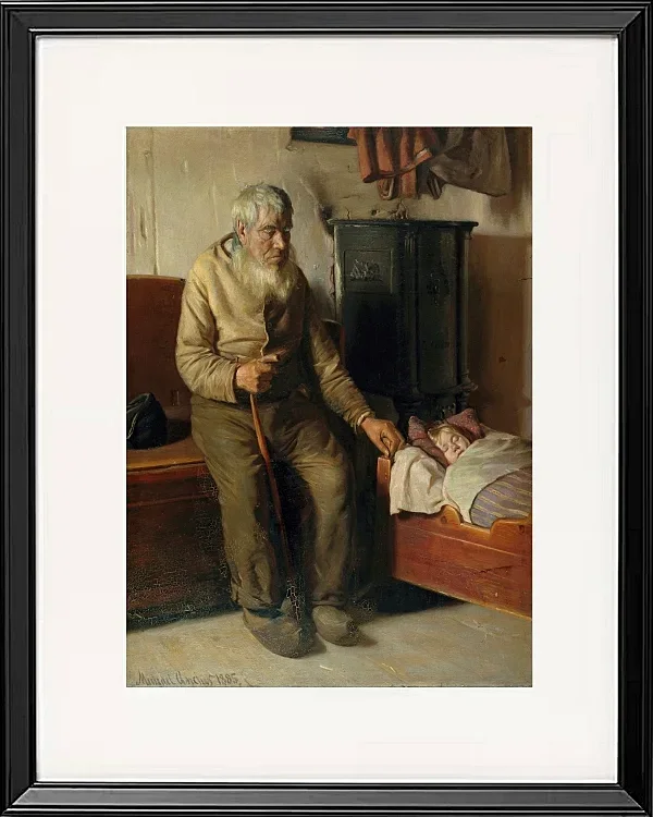 Michael Ancher - Der blinde Kristian kümmert sich um ein Kind 1885 | Giclée Kunstdruck gerahmt