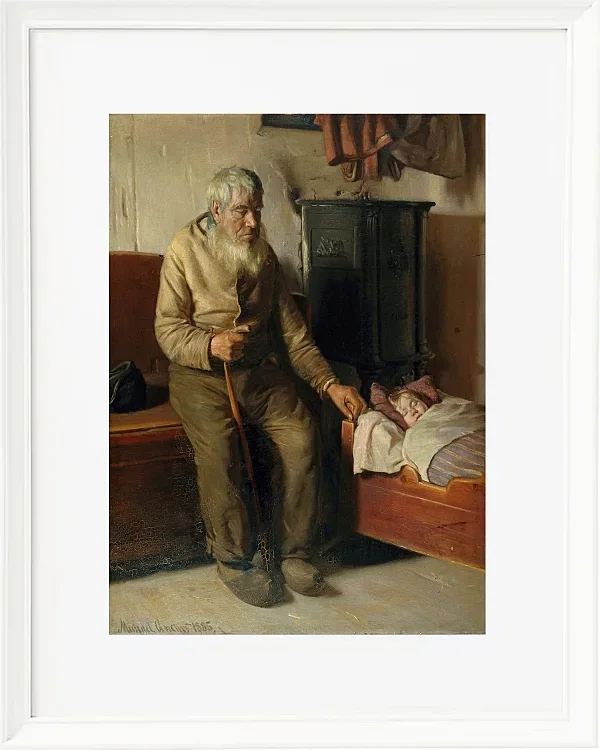 Michael Ancher - Der blinde Kristian kümmert sich um ein Kind 1885 | Giclée Kunstdruck gerahmt
