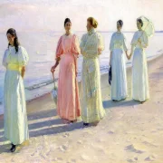Michael Ancher - Ein Strandspaziergang 1886 | Giclée Kunstdruck gerahmt