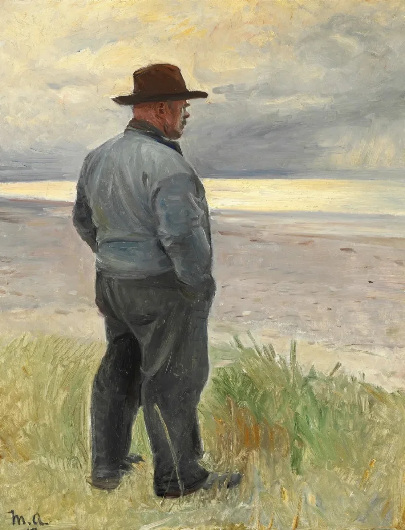 Michael Ancher - Fischer blickt aufs Meer 1917 | Giclée Kunstdruck gerahmt