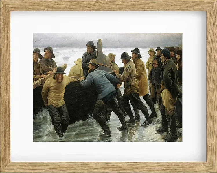 Michael Ancher - Fischer starten ein Ruderboot 1881 | Giclée Kunstdruck gerahmt