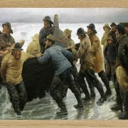 Michael Ancher - Fischer starten ein Ruderboot 1881 | Giclée Kunstdruck gerahmt