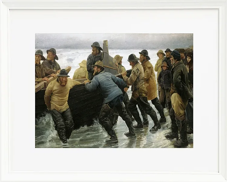 Michael Ancher - Fischer starten ein Ruderboot 1881 | Giclée Kunstdruck gerahmt