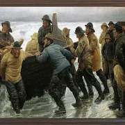 Michael Ancher - Fischer starten ein Ruderboot 1881 | Giclée Kunstdruck gerahmt
